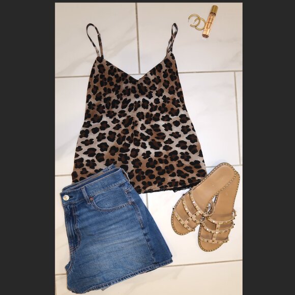 LUSH Black & Tan Cheetah Print Lace Trim Tank - Picture 1 of 1